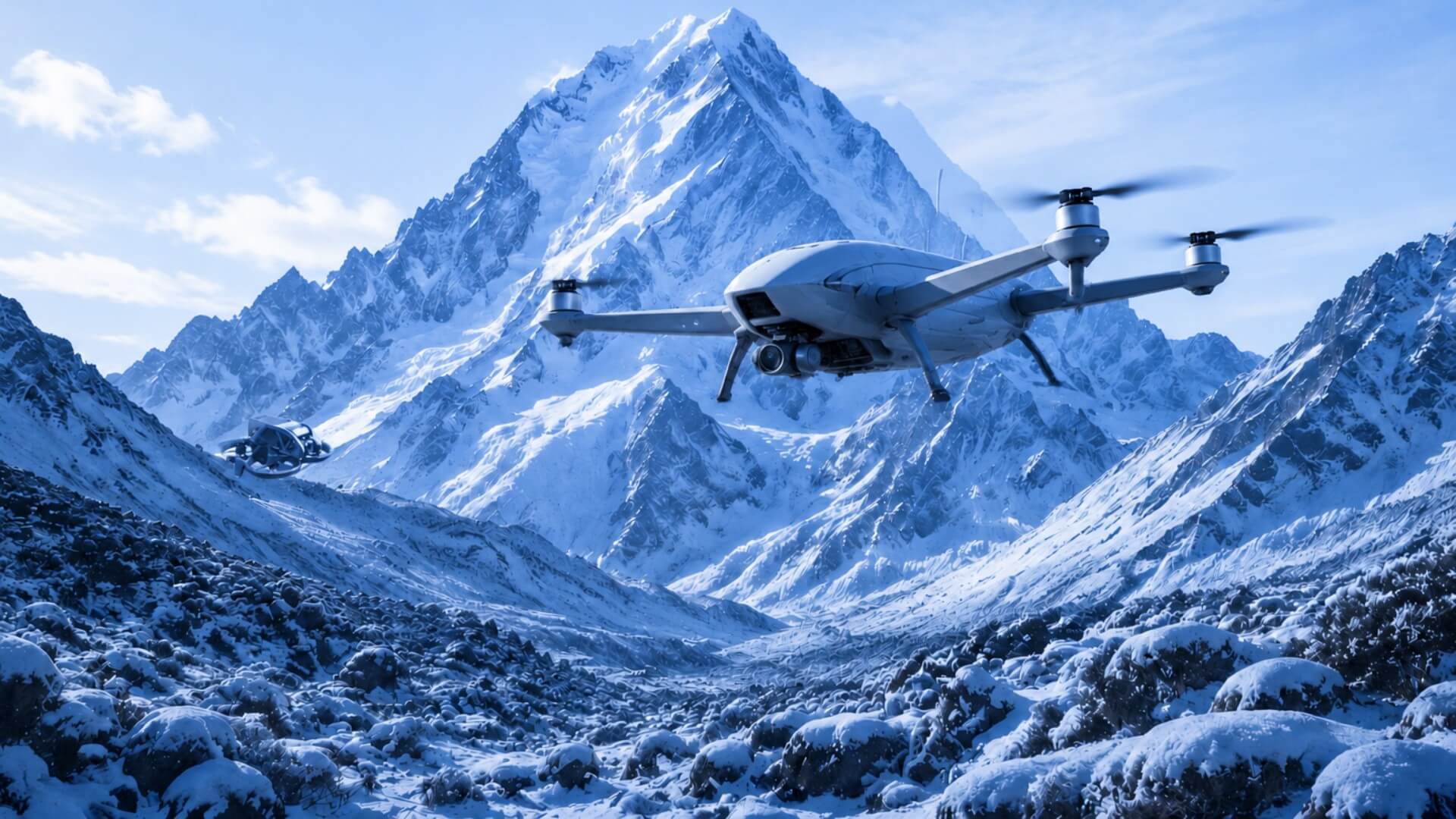 低空经济雪山无人机首页背景